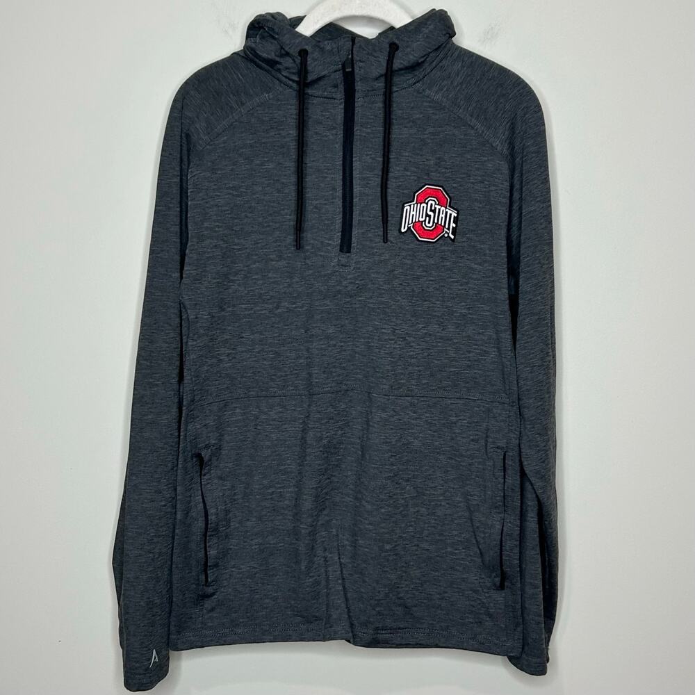 The Ohio State University Buckeyes Gray 1/4 Zip Pullover Size M Antigua Hood